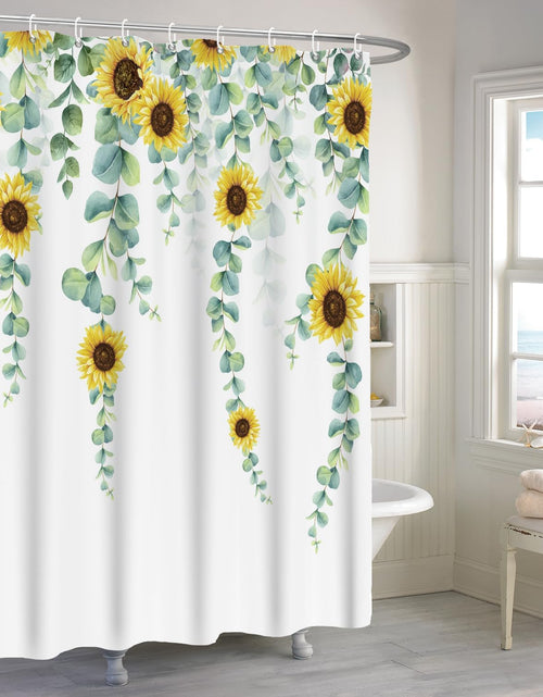 Load image into Gallery viewer, Eucalyptus Sunflower Shower Curtain Sage Green Spring Watercolor Leaves Farmhouse Decor, 72"x72"
