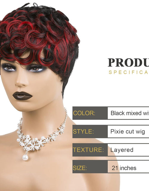 Load image into Gallery viewer, Short Cut Wig Black Mixed With Red Curly Wigs Natural Black Mixed Red

