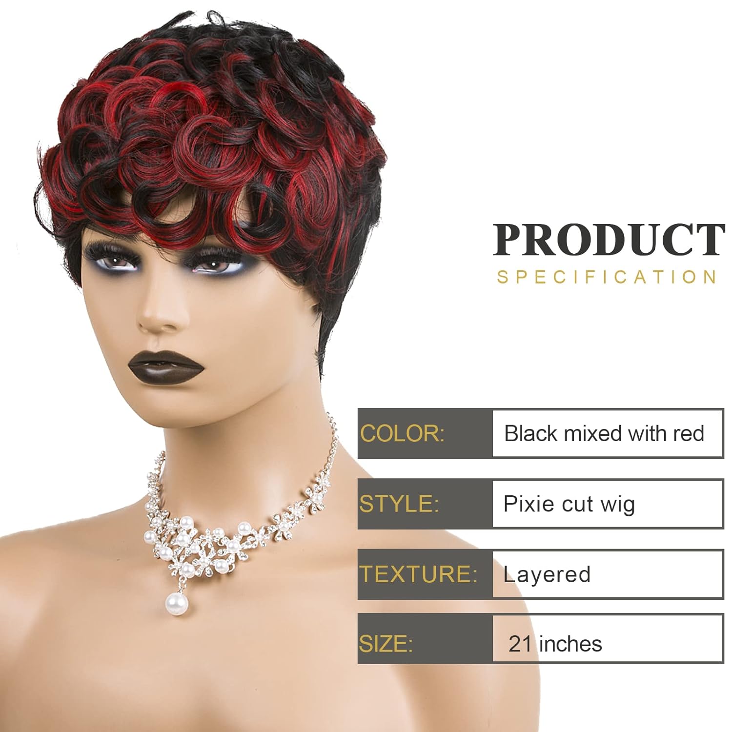 Short Cut Wig Black Mixed With Red Curly Wigs Natural Black Mixed Red