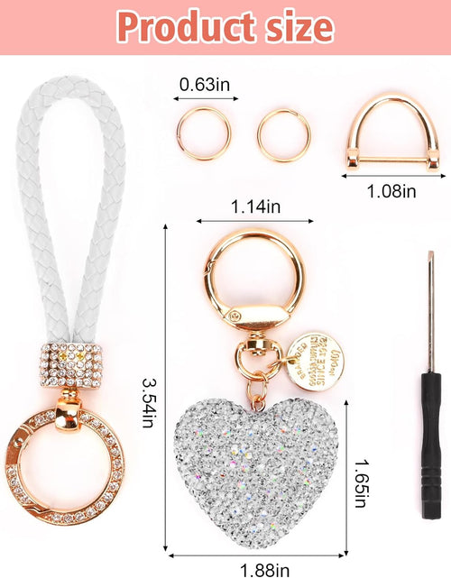 Load image into Gallery viewer, Car Keychain for Women with Rhinestone Heart Shape Bling Girl Cute Keychain, White
