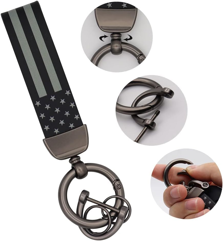 American USA Flag Car Keychain with Zinc Alloy Ring Fit for Truck, Ford, Jeep, Men Car Accessories