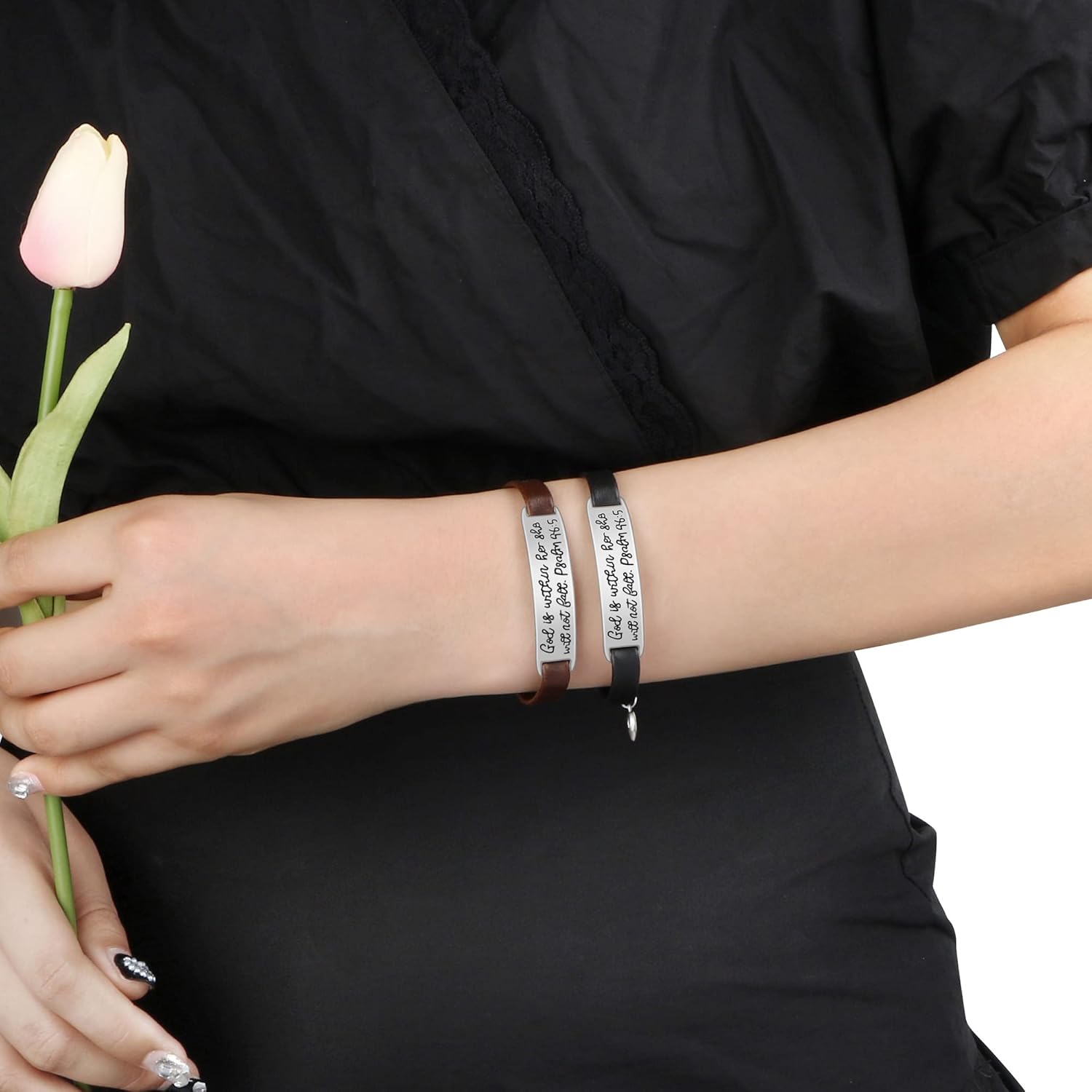 Leather Bracelet for Women Teens Christian Engraved Ornament Jewelry Gift Inspirational Vintage Stretch