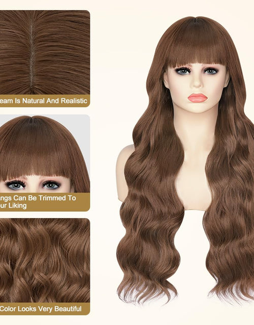 Load image into Gallery viewer, Long Dark Brown Wavy Wear and Go Glueless Wig with Bangs Ombre Brown Glueless Wigs
