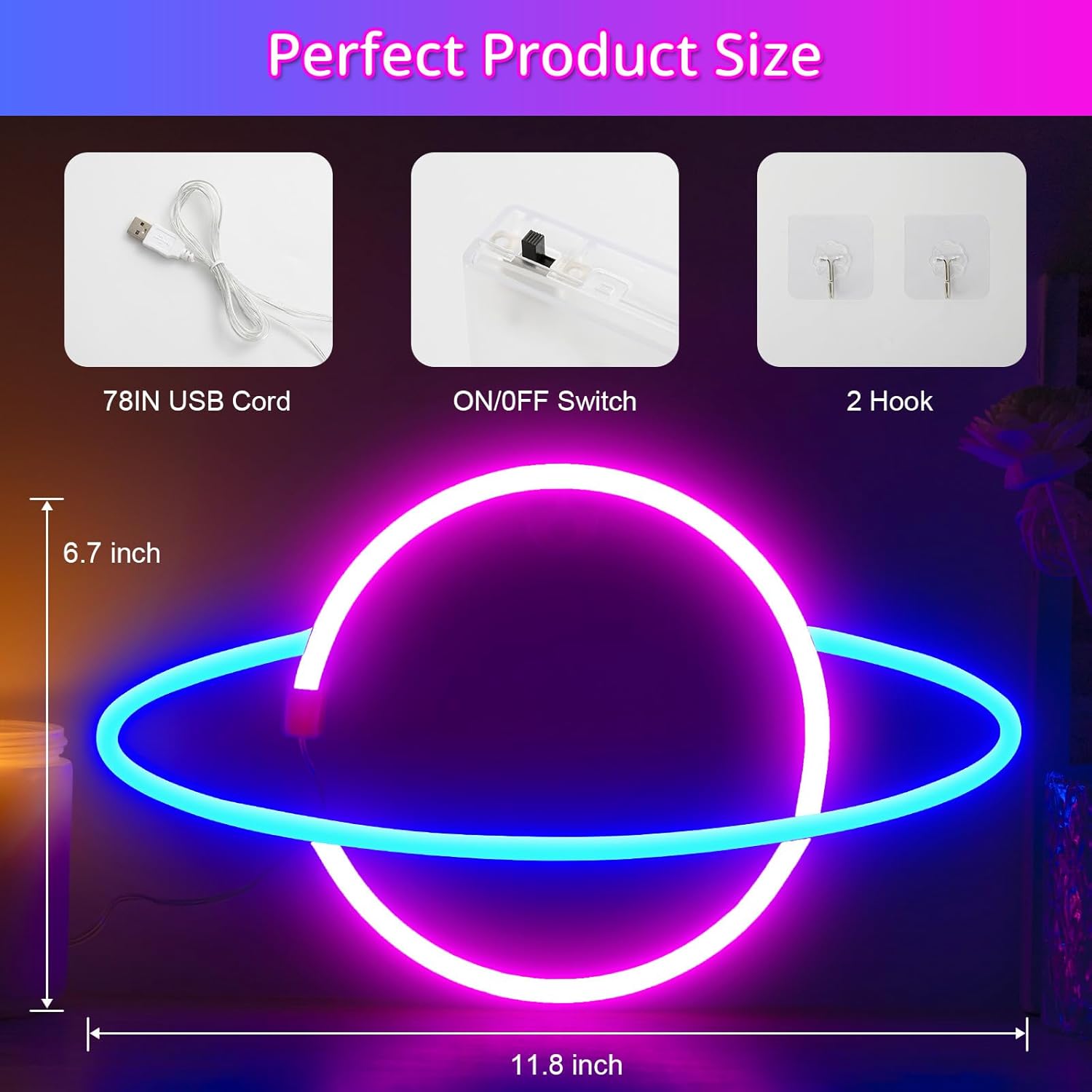 Bright LED Planet Neon Lights, USB or Battery Powered Planet Neon Signs for Wall Decor