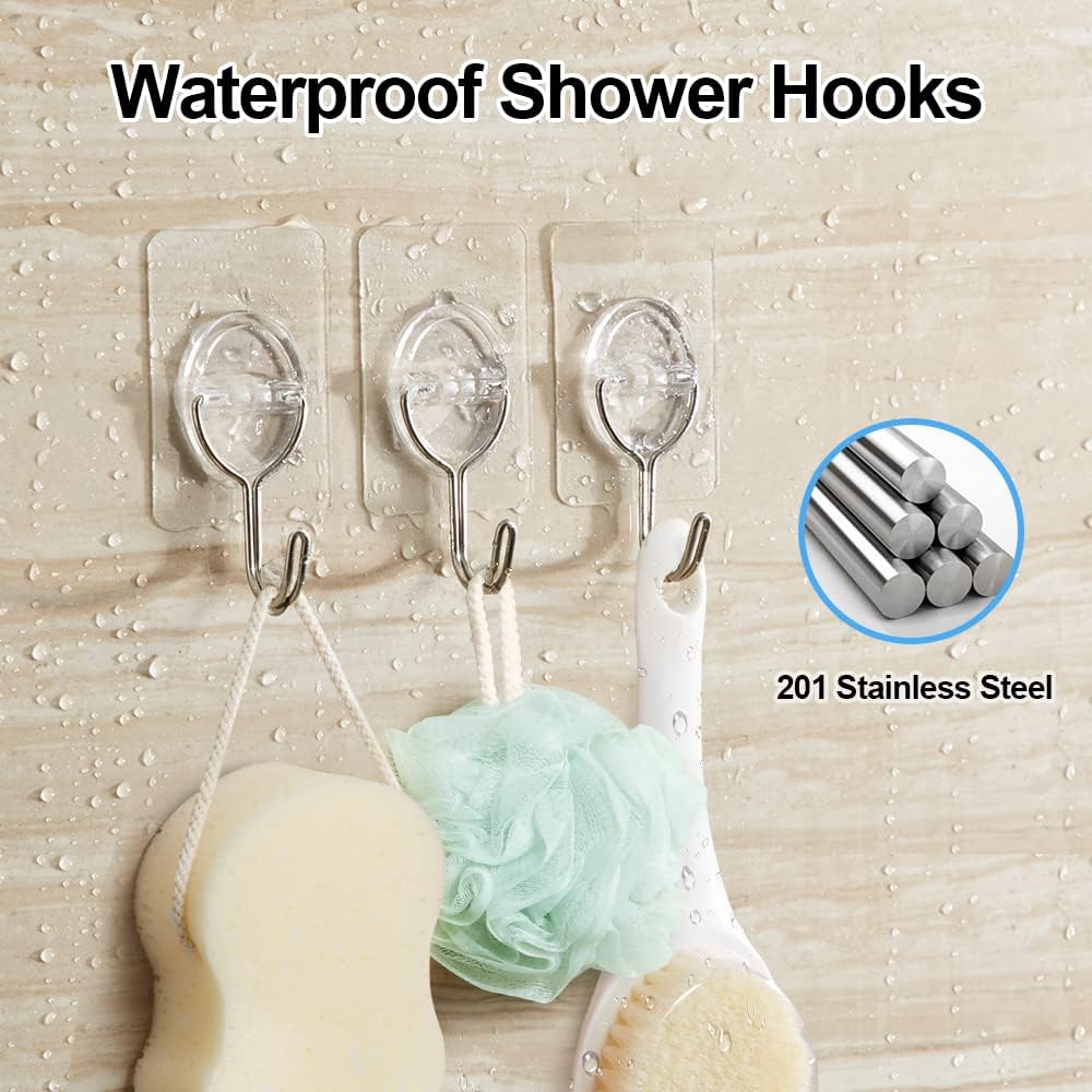 8PCS Adhesive Wall Hooks Sticky Hooks - Hanging Up to 11Lbs (5Kg), Small Stick on Hooks, Self Adhesive 204 Stainless Steel Hooks (Clear)
