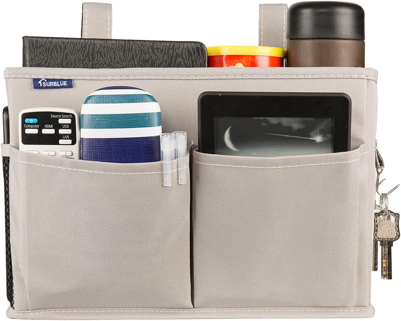 Bedside Caddy Hanging Bed Organizer Storage Bag Pocket for Bunk and Hospital Beds, College Dorm Rooms Baby Bed Rails (Small, Gray)