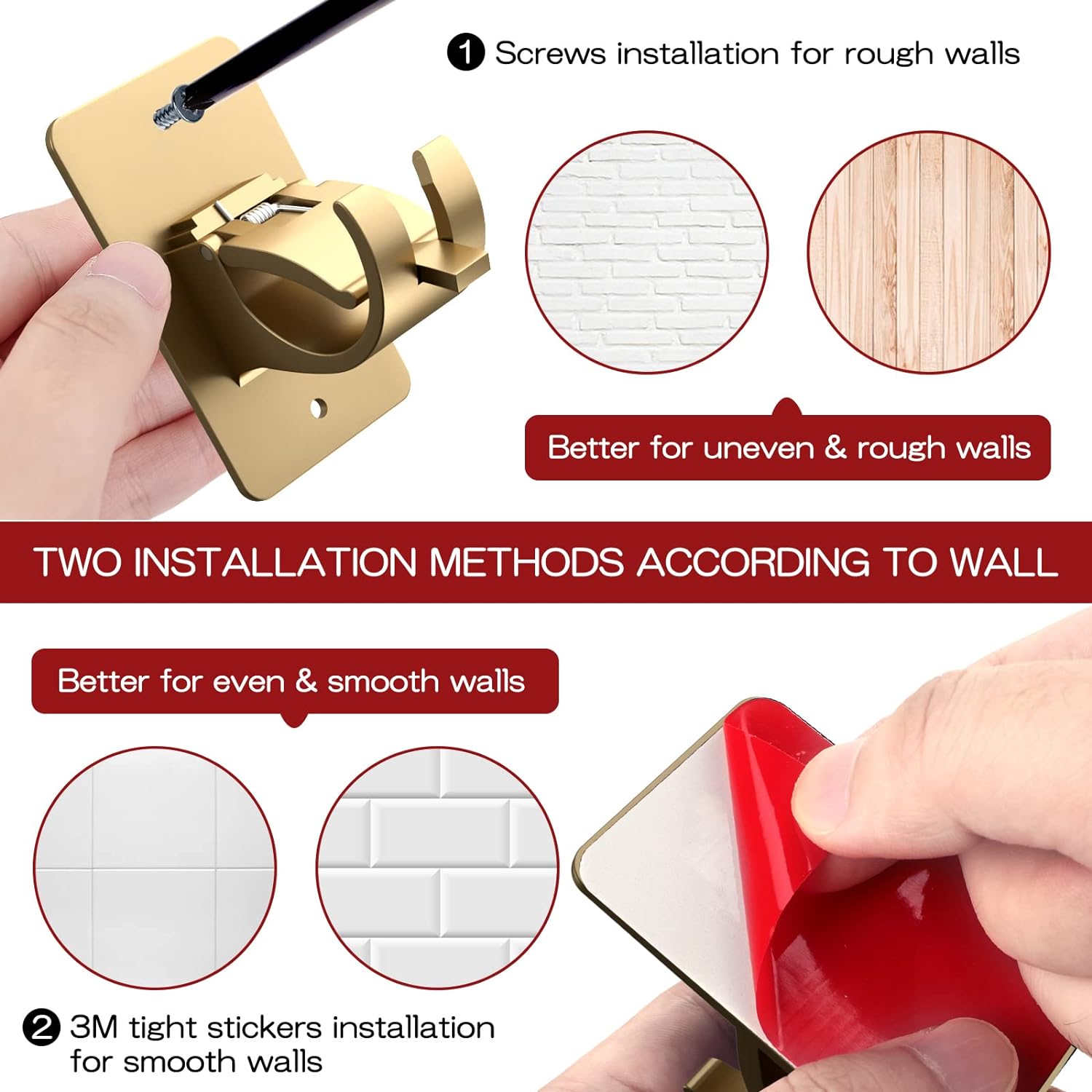8 Pieces Self Adhesive Curtain Rod Bracket, Universal Plastic Curtain Rod Holders, No Drill Curtain Rod Brackets Curtain Rod Hooks