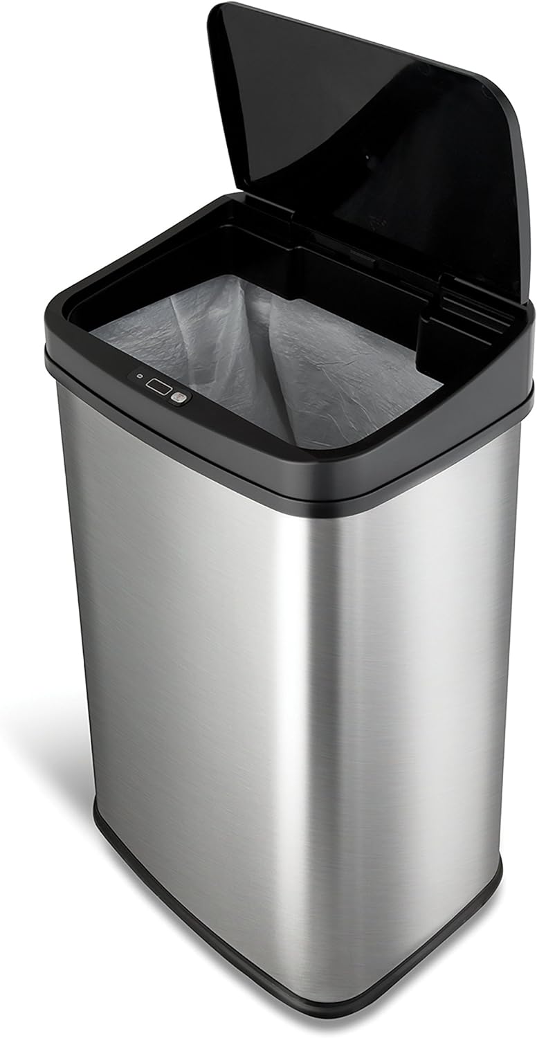 Automatic Touchless Motion Sensor Rectangular Trash Can, 13 Gal, Black Trim