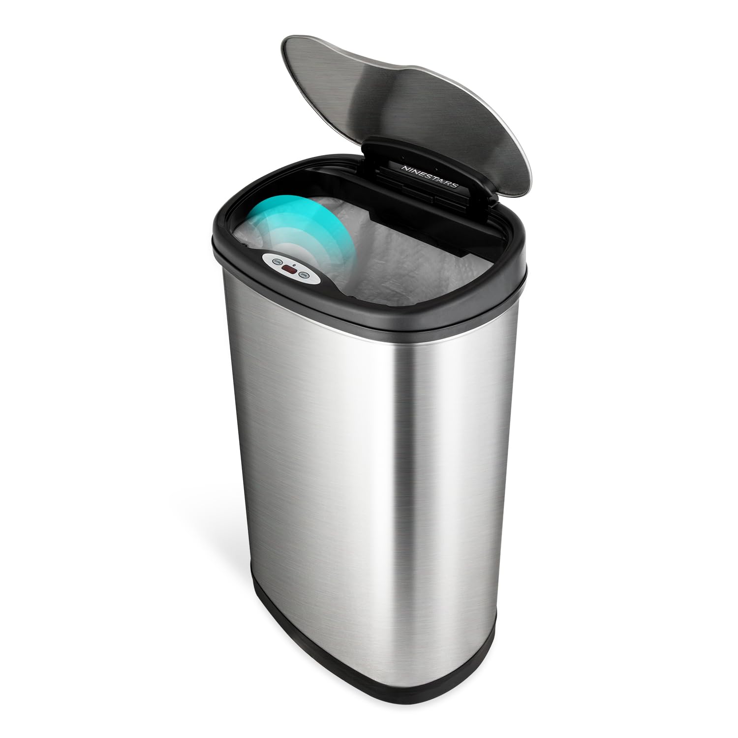 Automatic Touchless Motion Sensor Oval Trash Can with Black Top, 13 gallon/50 L, Stainless Steel