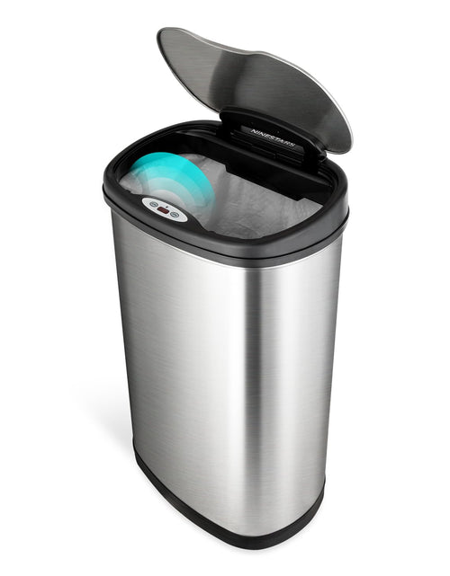 Load image into Gallery viewer, Automatic Touchless Motion Sensor Oval Trash Can with Black Top, 13 gallon/50 L, Stainless Steel
