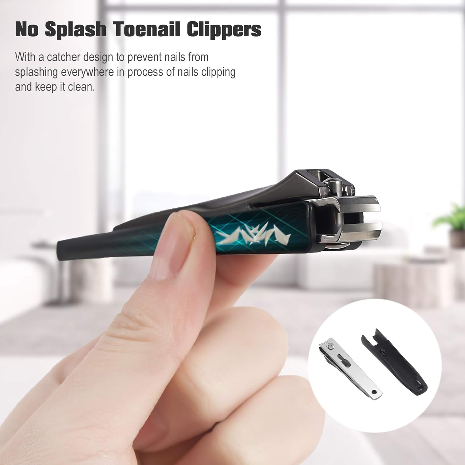 Nail Clippers with Catcher 2 PCS Set, No Splash Fingernail Clipper and Toenail Clipper