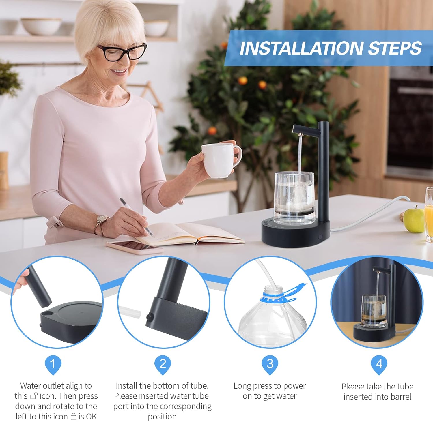 Desktop Water Bottle Dispenser, Portable Electric Water Bottle Pump Countertop for 5 Gallon & Universal Bottles