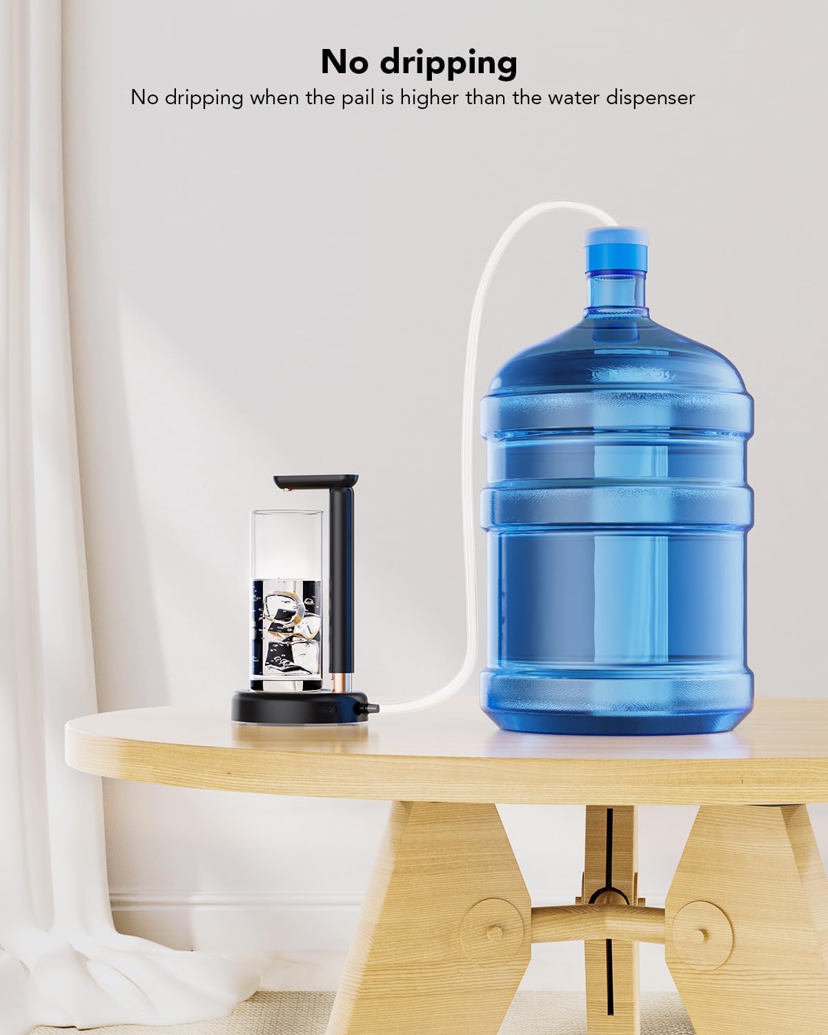 Electric Table Water Dispenser with Adjustable Height Design for 1-5 Gallon Bottle Pump Portable Type-C Charging, Black