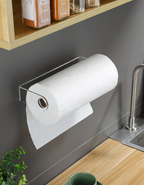 Load image into Gallery viewer, Acrylic Paper Towel Holder - Kitchen Paper Towel Holder Under Cabinet, One Hand Operable, Self Adhesive Paper Towel Rack for Bathroom Organizer
