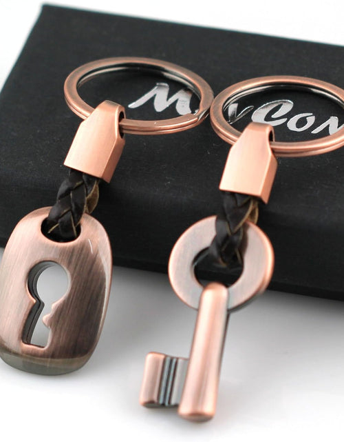 Load image into Gallery viewer, Fashion Leather Couple Keychain Key Chain Ring Keyring Key Fob Key &amp; Lock 83513-2(Copper)
