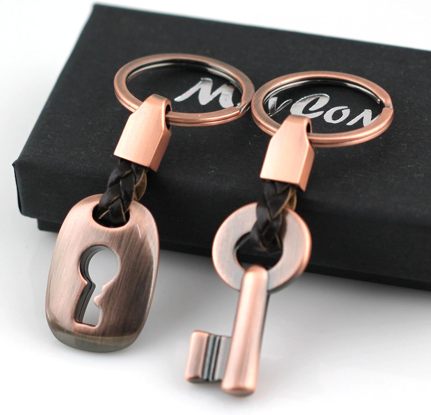Fashion Leather Couple Keychain Key Chain Ring Keyring Key Fob Key & Lock 83513-2(Copper)
