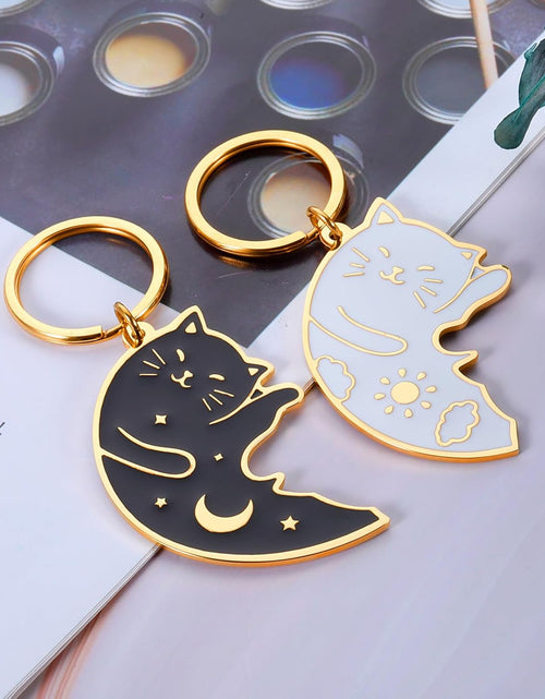 Load image into Gallery viewer, Cat Keychain, White + Gold, Modern Style, Unisex Keychain
