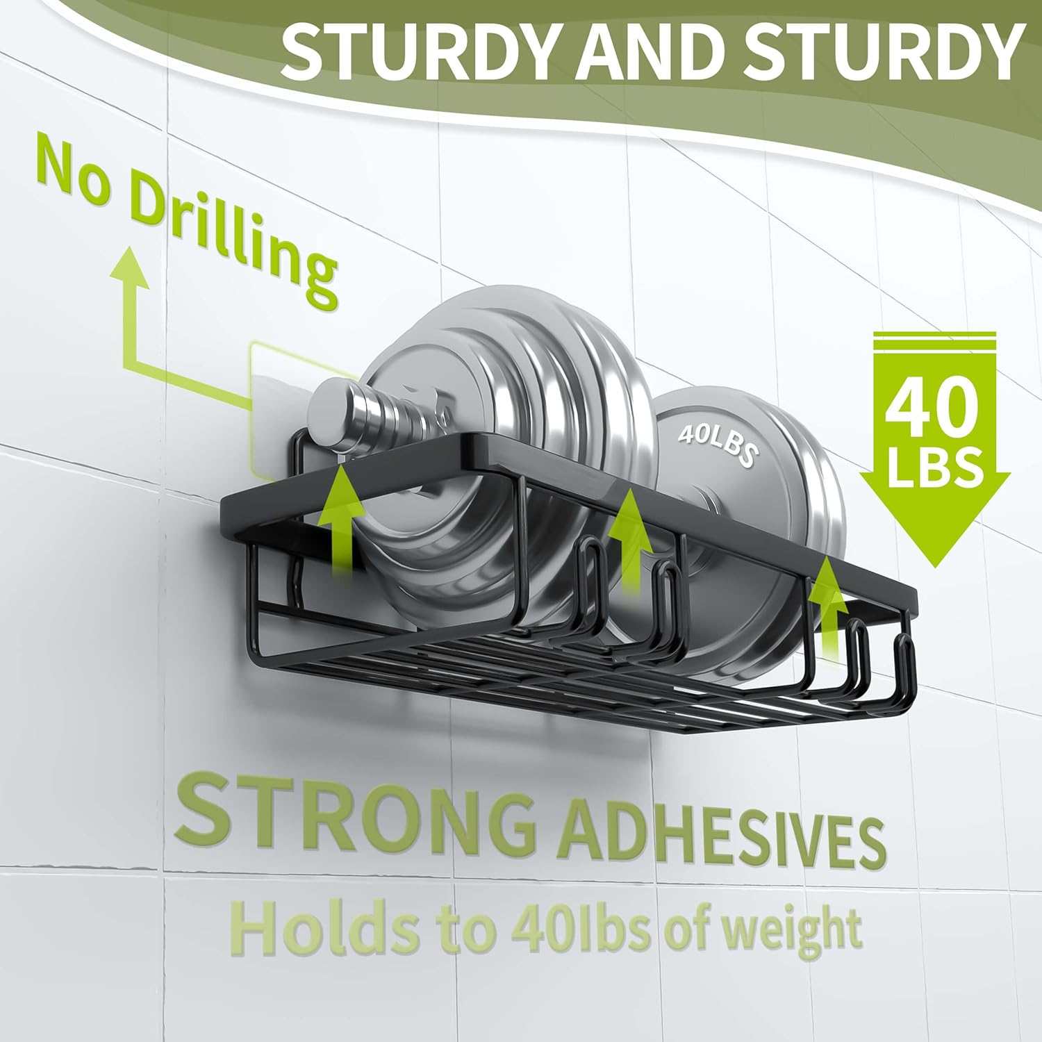 Shower Caddy, Shower Organizer [5-Pack], Adhesive Shower Shelves, No Drilling, Large Capacity Shower Rack