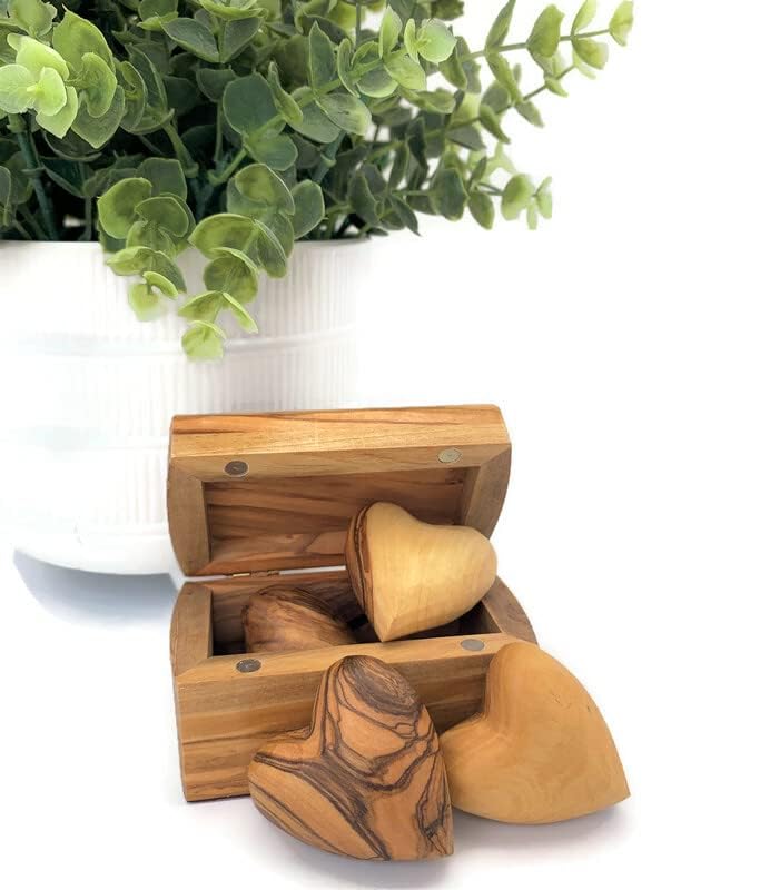 Handmade Wooden Hearts, Set of Five Olive Wood Carved Hearts from the Holy Land,for Wedding, Wood Heart Décor