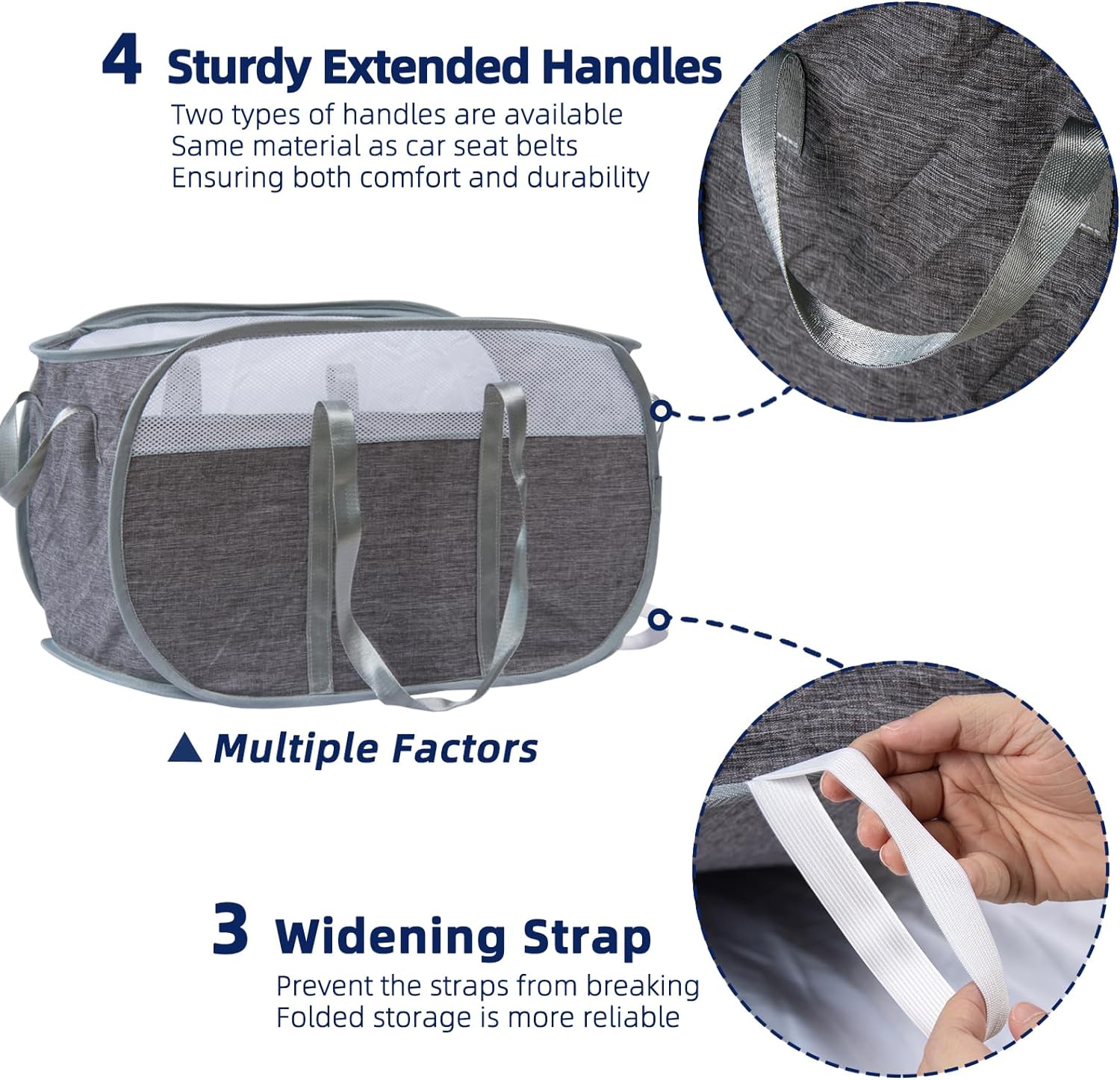 Collapsible Laundry Basket, Foldable Pop Up Laundry Hamper with Reinforced Handles, Gray