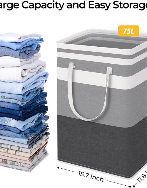 Load image into Gallery viewer, 2-Pack Large Laundry Basket, Waterproof, Freestanding Laundry Hamper, Collapsible Tall Clothes Hamper with Extended Handles (Gradient Grey, 75L)
