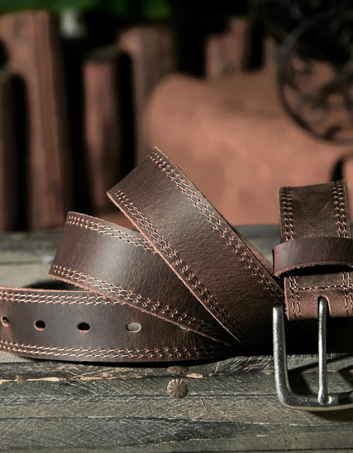 Load image into Gallery viewer, Men&#39;s Genuine Leather Casual Every Day Jeans Belts, Handmade with Gift Box, Bourbon Brown (Double Stitch) (36,waist 34)
