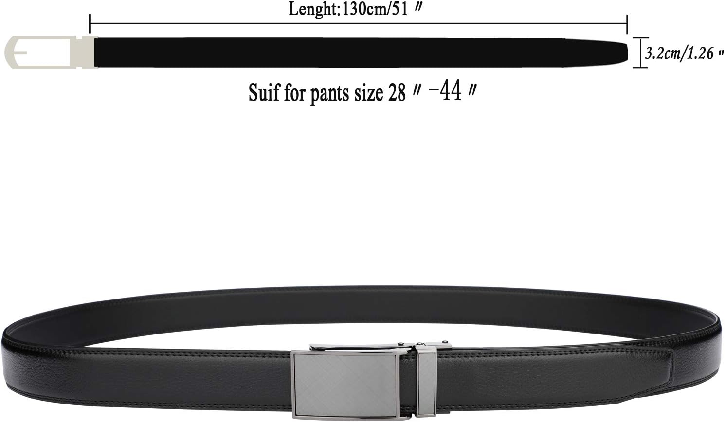 Men's Comfort Genuine Leather Ratchet Dress Belt with Automatic Click Buckle, Black
