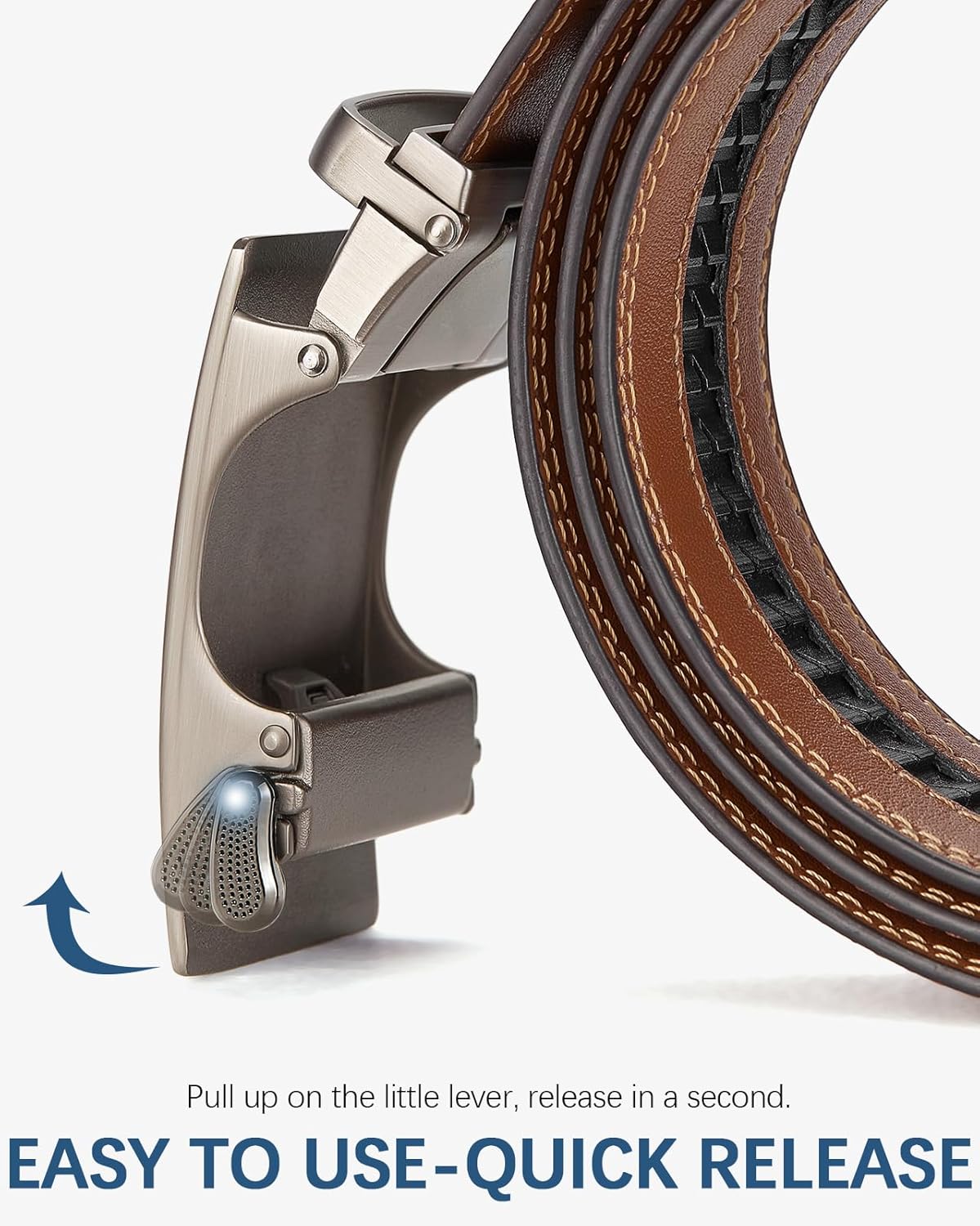 Mens Belt Leather Ratchet Belt For Men Dress and Casual with Adjustable Buckle, Trim to Fit (36"-42" Waist Adjustable)