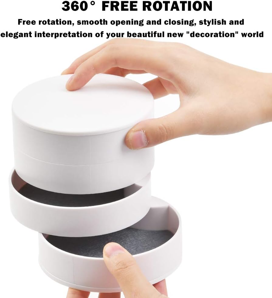 Round Multi-layer Desktop Jewelry Storage Box, 4-Layer Rotating Travel Jewelry Tray Case with Lid for Bracelets Rings Bracelets - White
