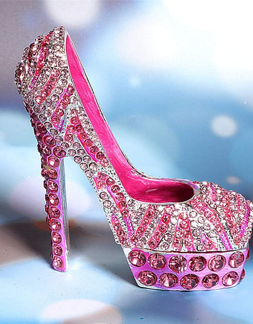 Load image into Gallery viewer, Pink diamond leopard high heels Trinket Box Hinged Hand-painted Figurine Collectible Ring Holder
