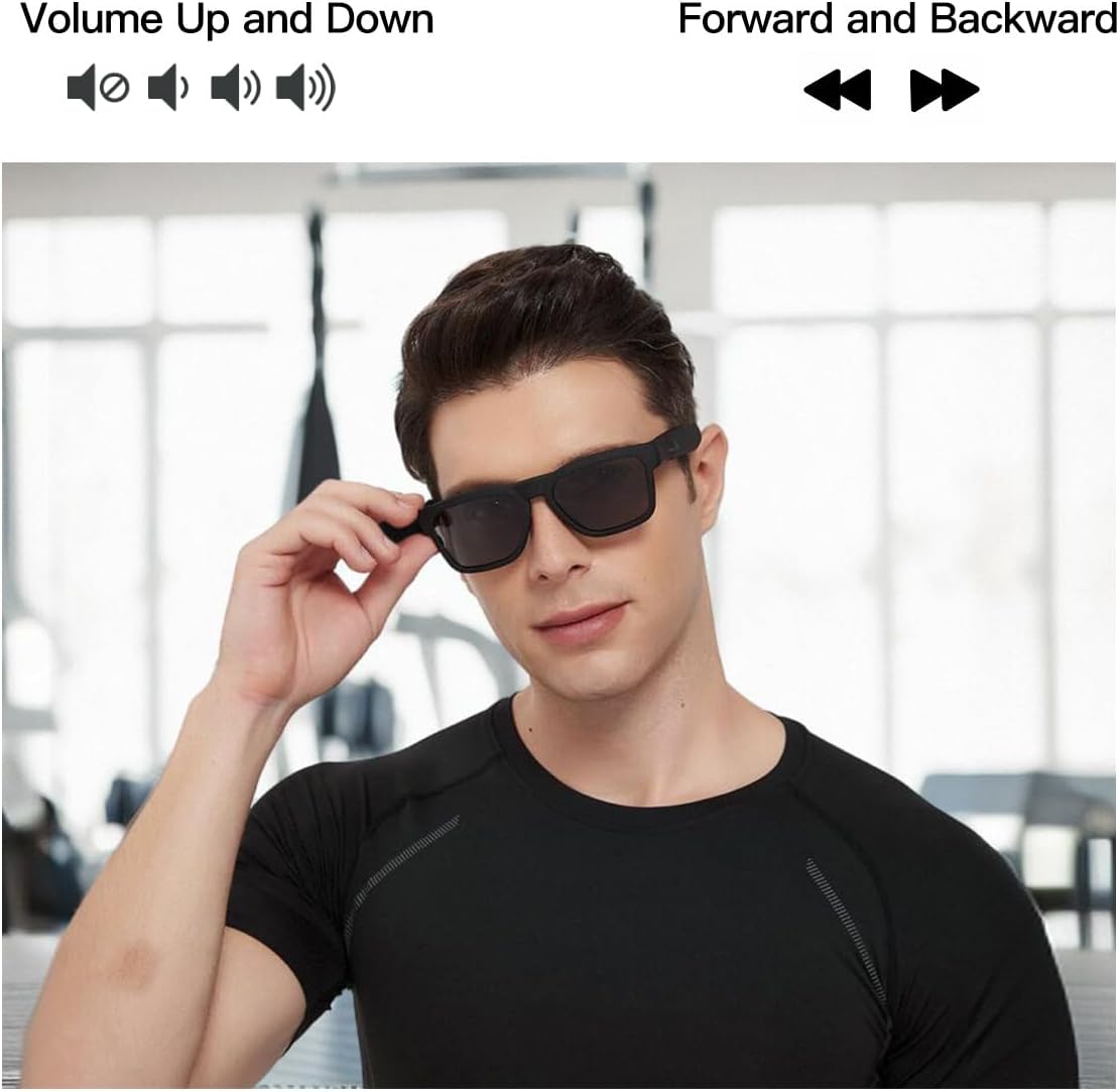 Smart Glasses,Polarized Sunglasses with Bluetooth Speaker,Athletic/Outdoor UV Protection and Voice Control,Unisex (Grey Lens)