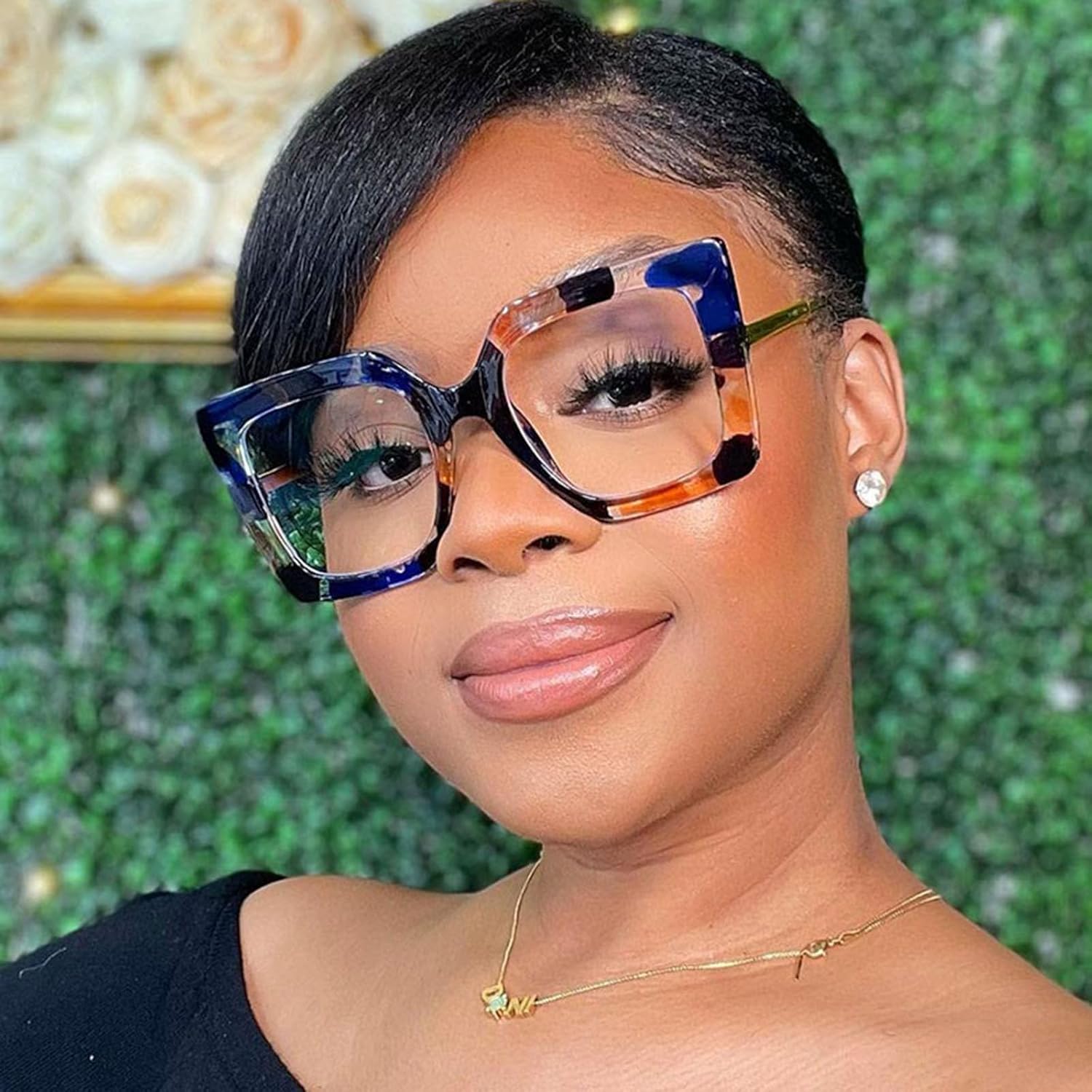 Oversized Blue Light Glasses for Women, Anti Fatigue Prevent Headache Computer Eyeglasses, Flower