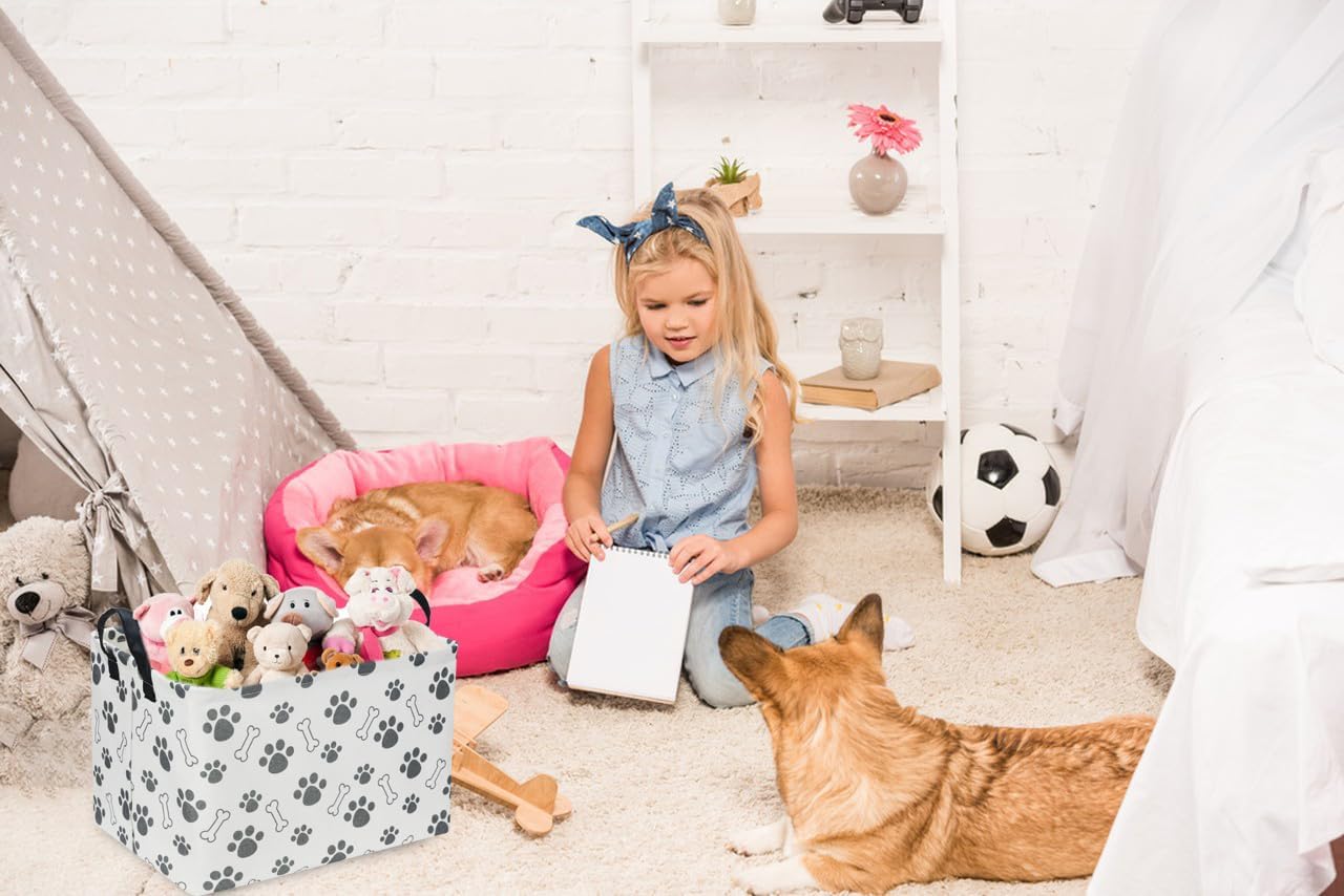 Rectangular Dog Basket,Dog Toy Bin,Dog Storage Basket Organizer (Dog Paw)