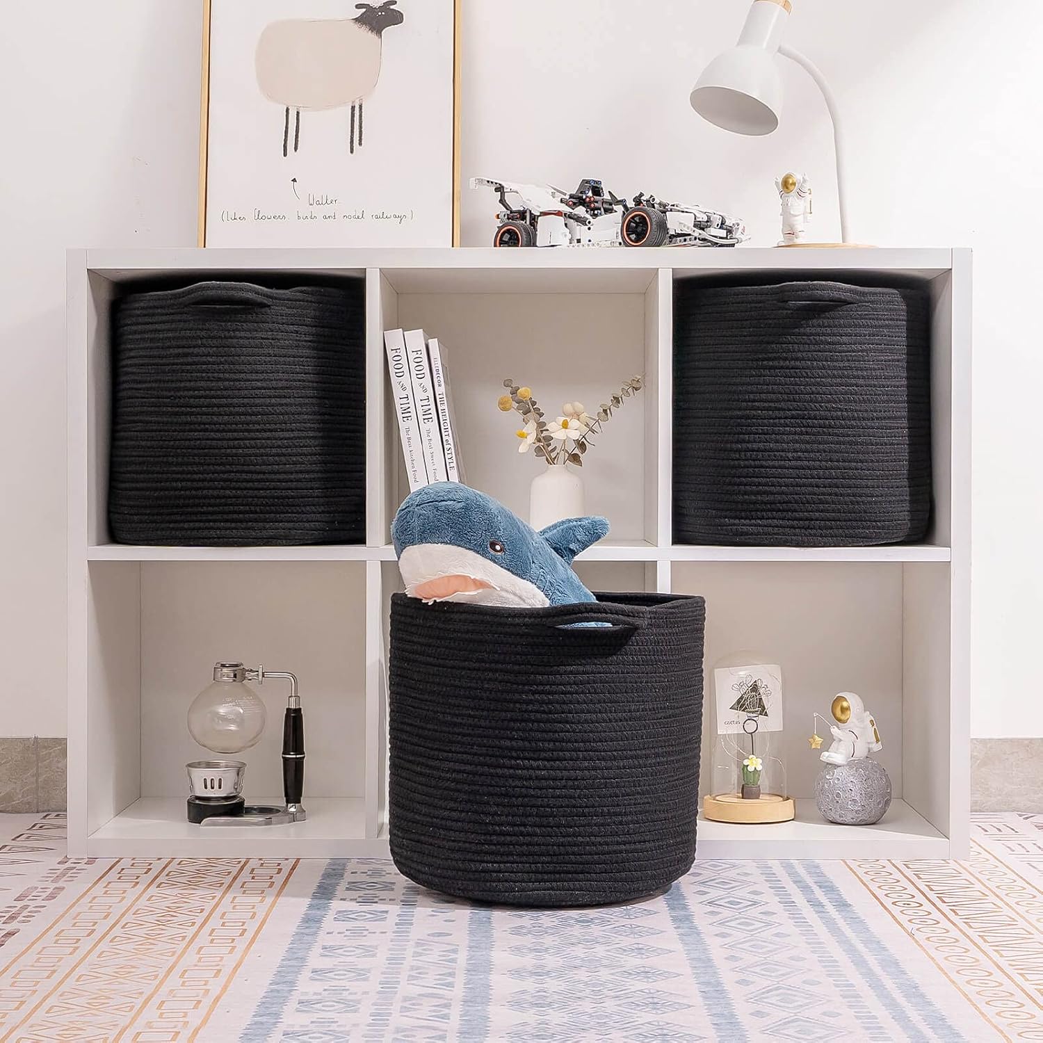 Multipurpose Woven Storage Basket for Storage/Organizing,Storage Cubes 13x13’’ for Cube Shelves Organizer, 13x13’’ for Closet, Black