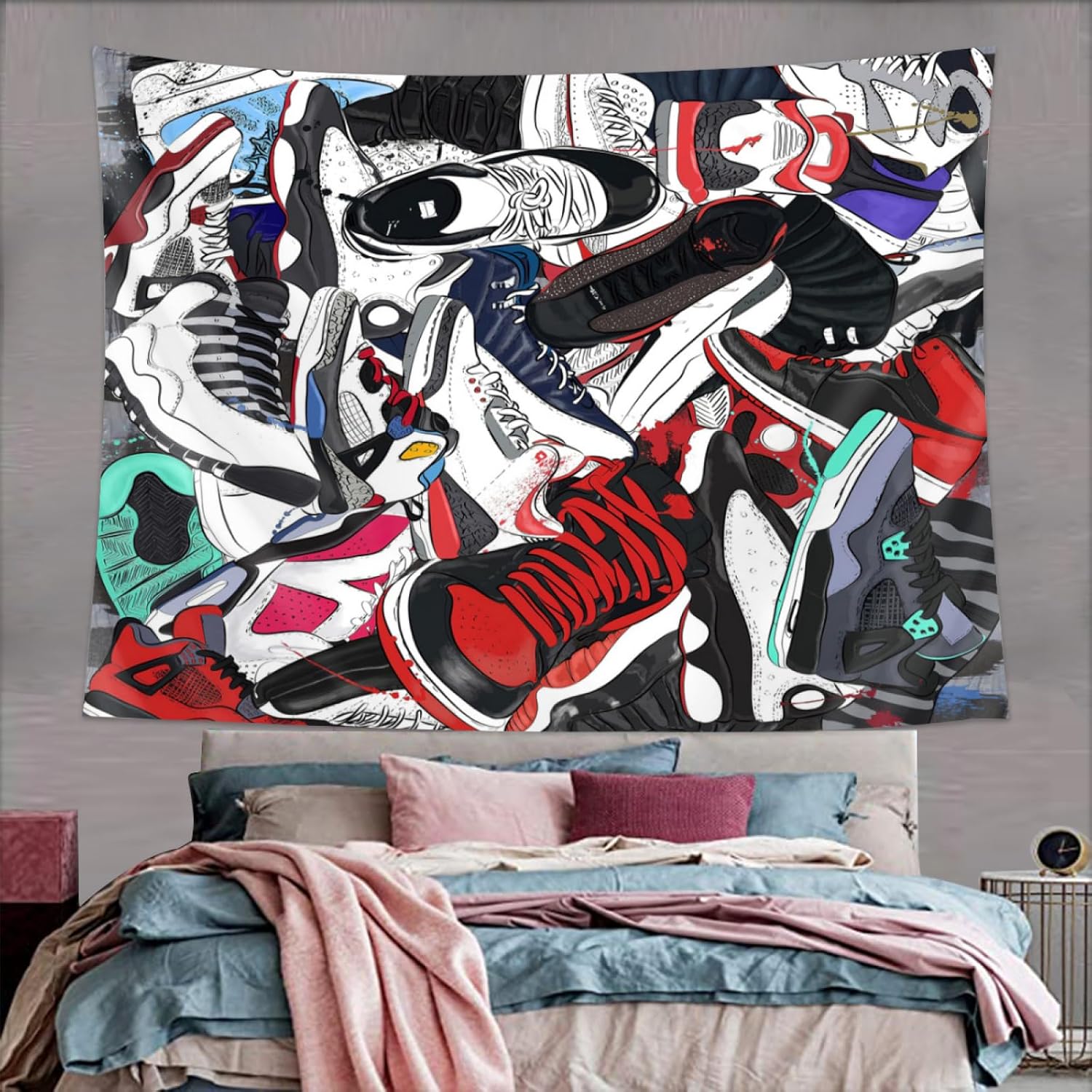Retro Basketball Tapestry Wall Hanging Party Decorations Sport Shoes Poster, 80 x60 inches