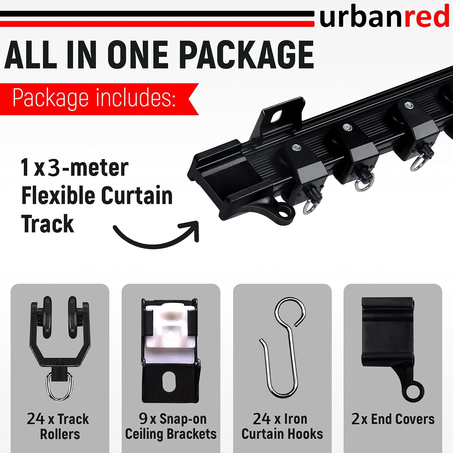 Flexible Bendable Ceiling Curtain Track, 9.8FT (3m), Ceiling Mount for Curtain Rail with Track Curtain System, Black