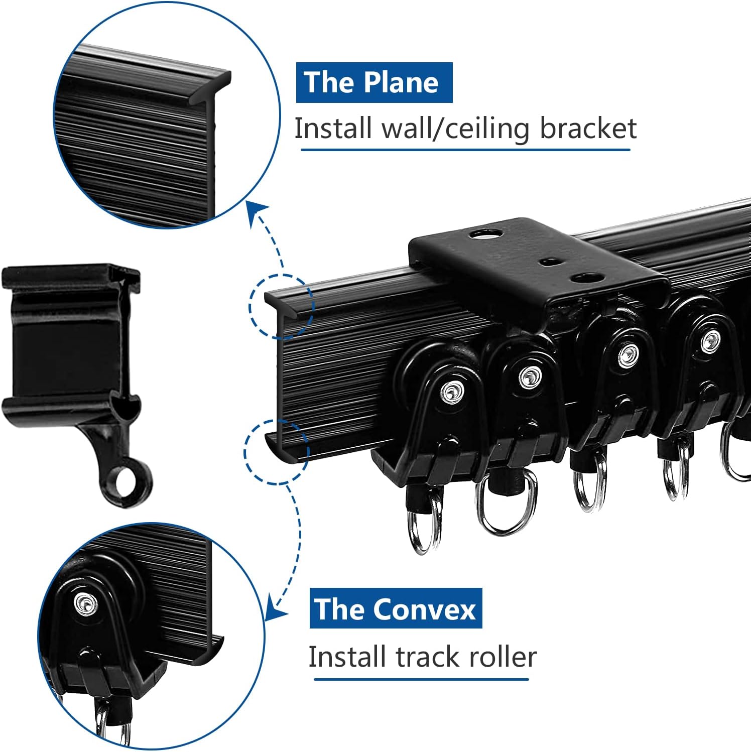 Flexible Bendable Curtain Track 12Ft Black Curved Ceiling Track for Curtain Rail, Black