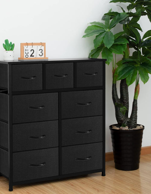 Load image into Gallery viewer, 9 Drawer Dresser - Fabric Storage Tower, Organizer Unit for Bedroom, Wooden Top &amp; Easy Pull Fabric Bins, Black
