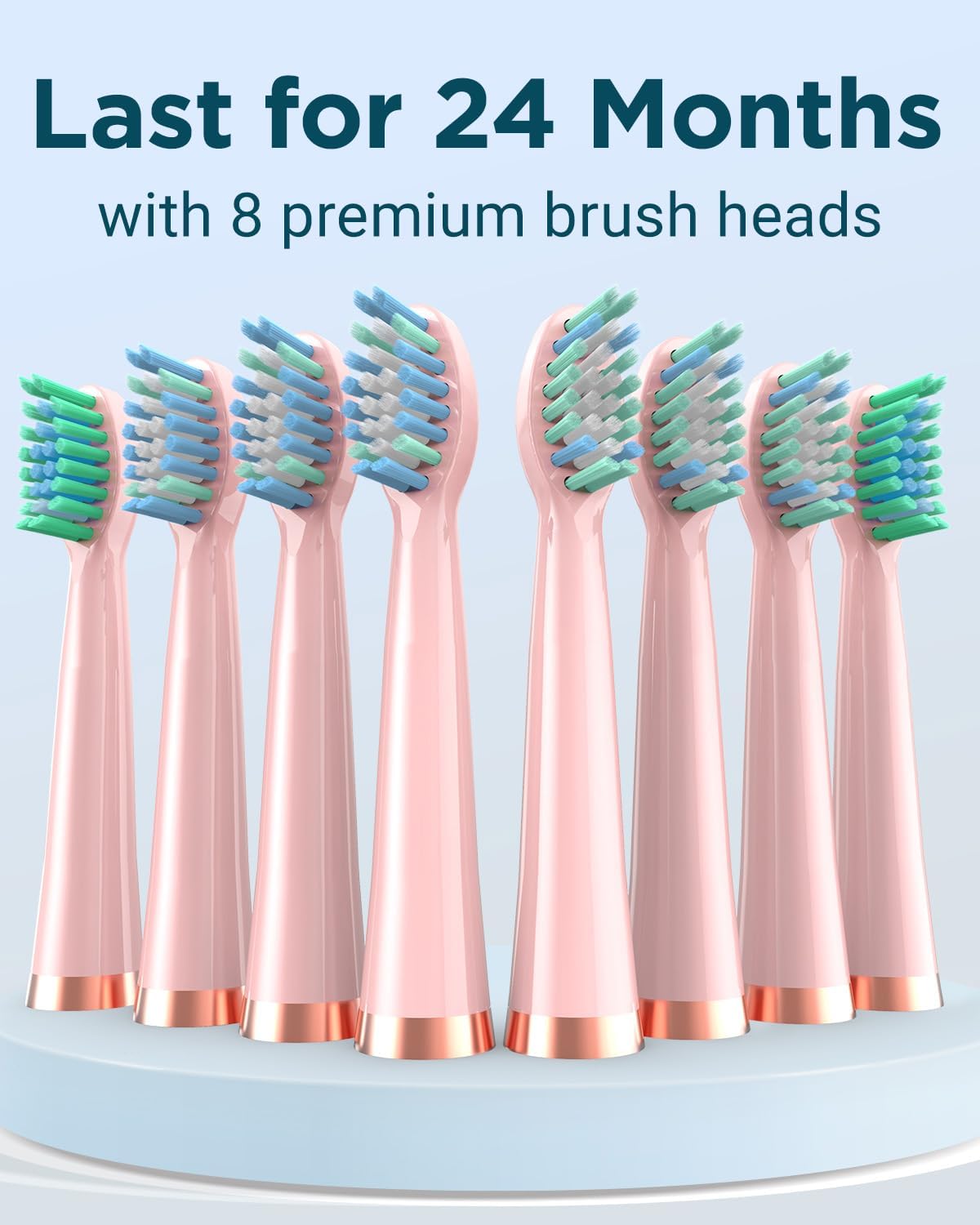 Rechargeable Electric Toothbrush with 8 Brush Heads & Travel Case, 3 Hours Charge for 120 Days - Pink
