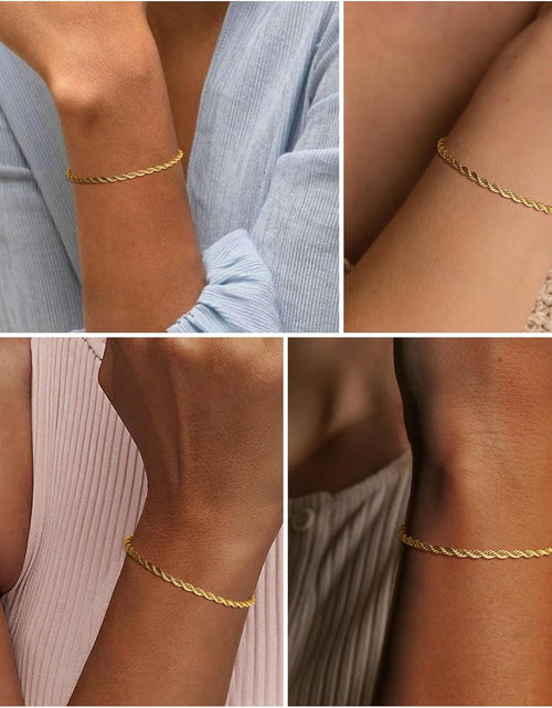 Load image into Gallery viewer, Dainty 14k Gold Plated Bracelet Set Adjustable Simple Love Layered Waterproof Jewelry, Rope
