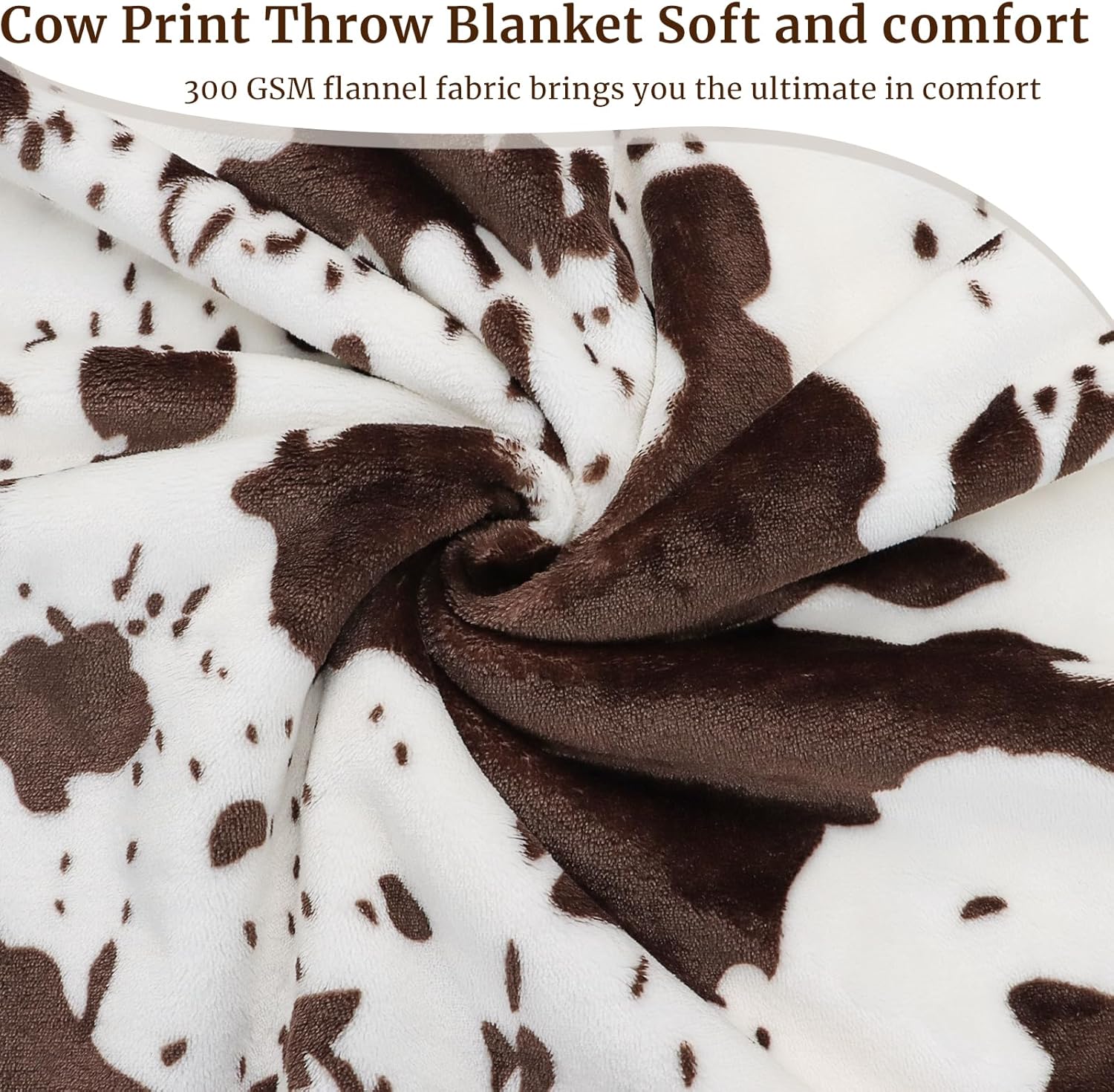 Cow Print Blanket Soft Fleece Flannel Cozy Cute Blankets Warm Plush Lightweight Throw All-Season, White Cow Throw