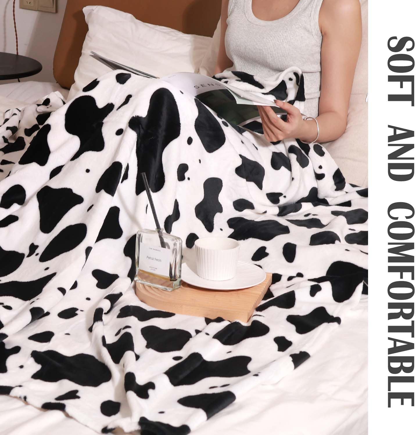 Cow Throw Blanket Fleece Flannel Cow Print Blanket for Adults Kids Soft Cozy Plush, 60 * 70 inch