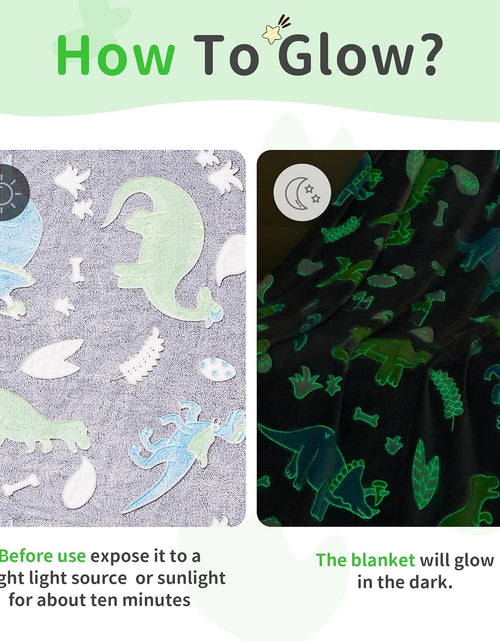 Load image into Gallery viewer, Glow in The Dark Dinosaur Blanket, Cute Blanket for Kids Toddlers Girls Boys, Grey Dinosaur
