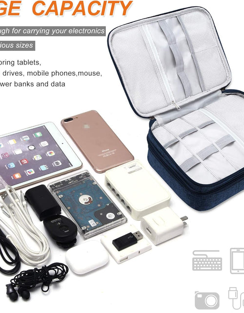 Load image into Gallery viewer, Electronic Bag Travel Cable Accessories Waterproof Double Layer, Navy Blue
