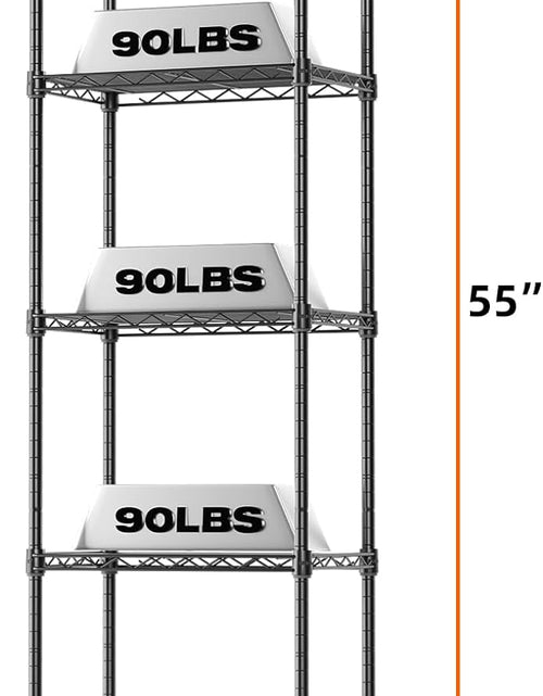 Load image into Gallery viewer, 5 Tier Shelf Wire Shelving Adjustable Storage Shelves Storage Rack, Narrow Mesh Gaps,16”W x 10”D x 55”H, Black
