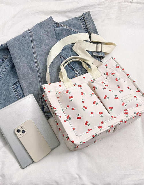 Load image into Gallery viewer, Cherry Tote Bag for Women Canvas Patched Purse Cute Shoulder Bag, Cherry White
