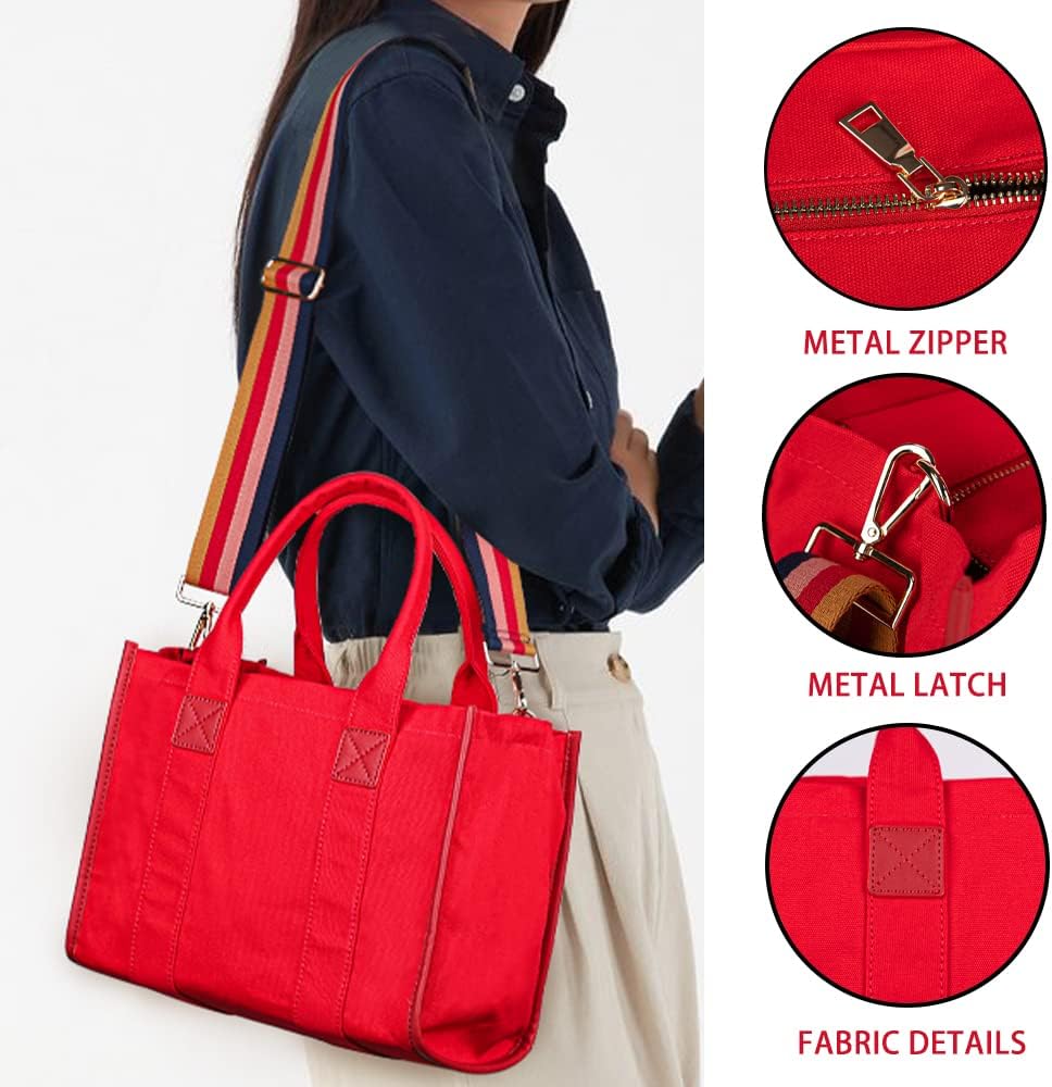 Canvas Tote Bag for Women Top Handle Handbag Crossbody Tote Bag for Women, Red