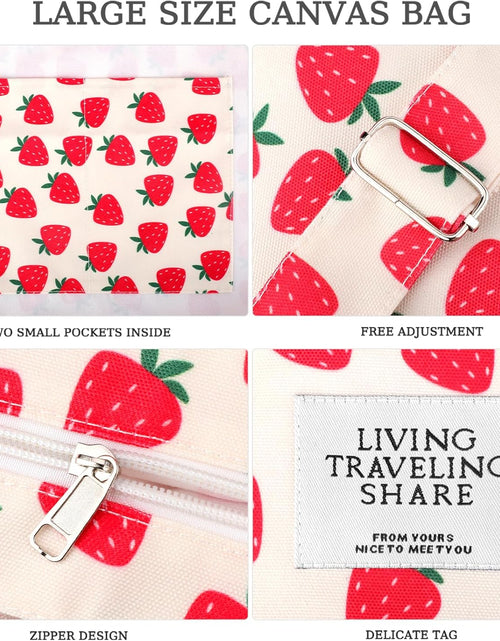 Load image into Gallery viewer, Canvas Tote Bag with External Pocket Design, Stylish Appearance, Adjustable Shoulder Strap, Strawberry Beige
