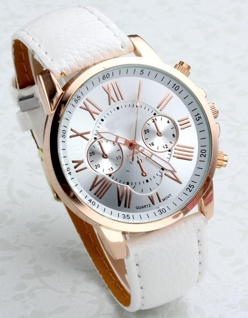 Load image into Gallery viewer, Fashion Women&#39;s Analog Watch, PU Leather Band Rose Gold Tone - White

