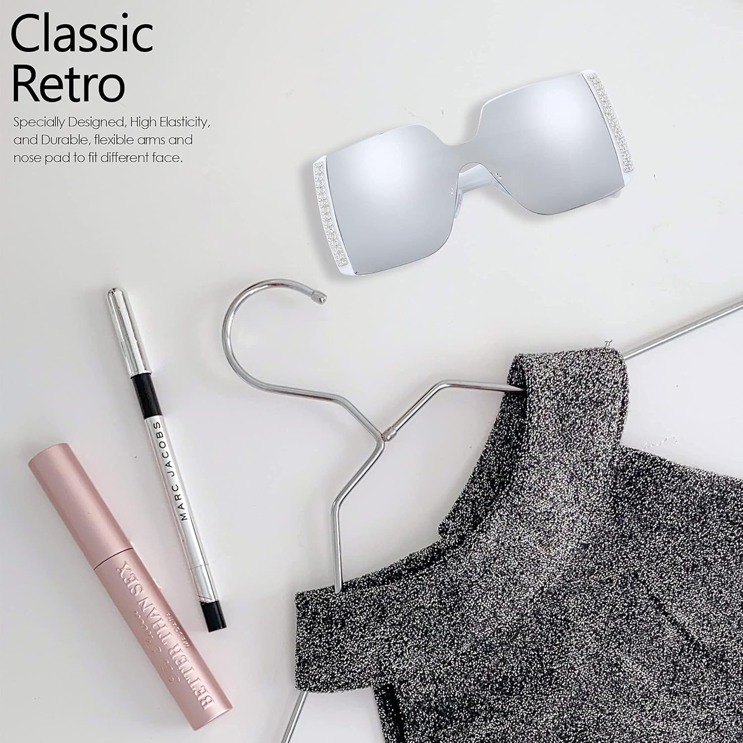 Oversized Square Jackie O Cat Eye Hybrid Butterfly Fashion Sunglasses, White